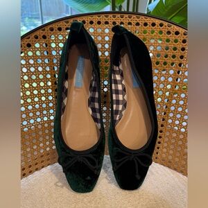 Draper James Green and Black Flats with Bow Detail